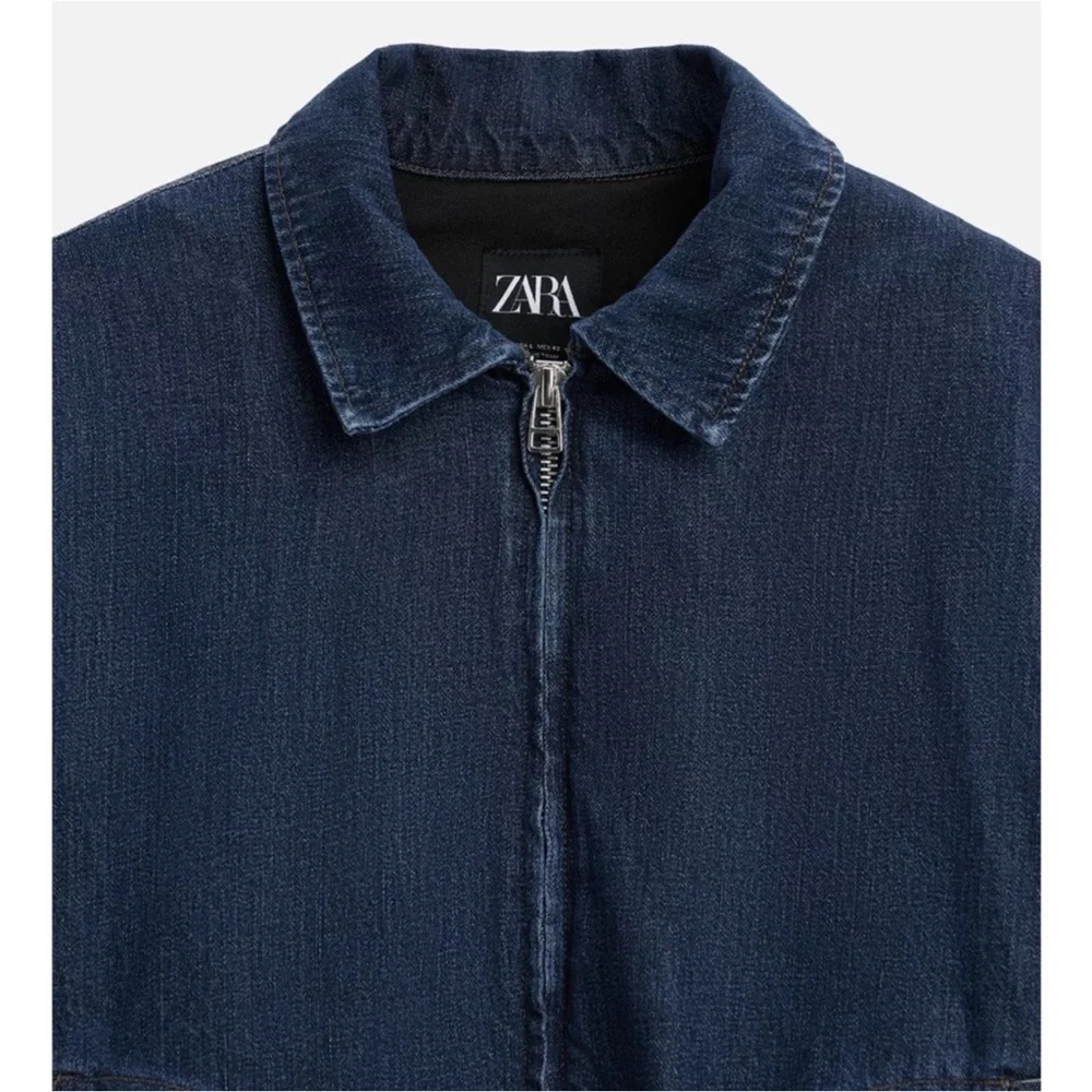 Zara Men’s Quilted Denim Bomber Jacket Blue NWT_8